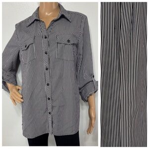 Notations Women’s Black/White Striped Button Down Shirt Size M
